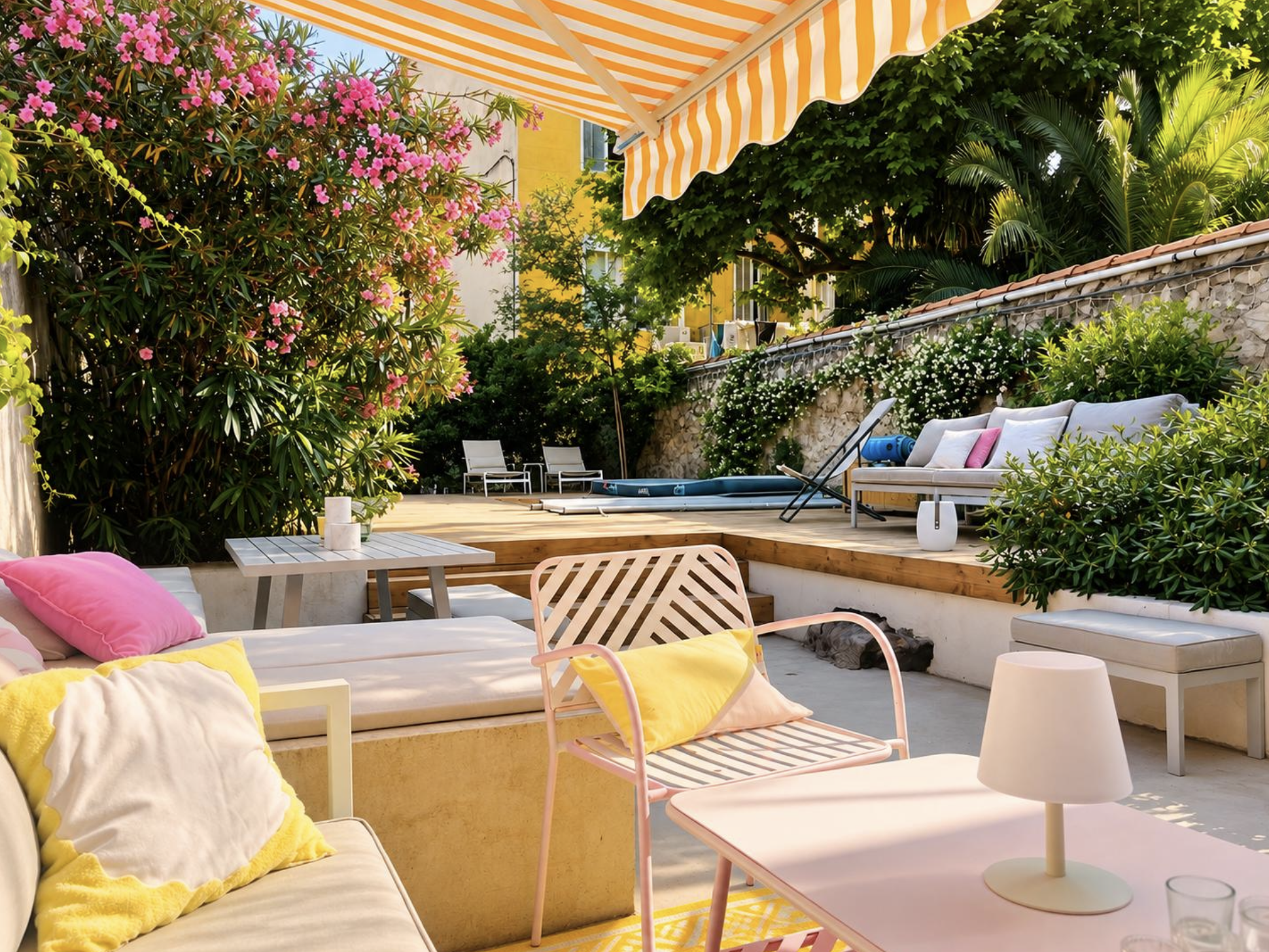 Terrasse et jardin ensoleillés