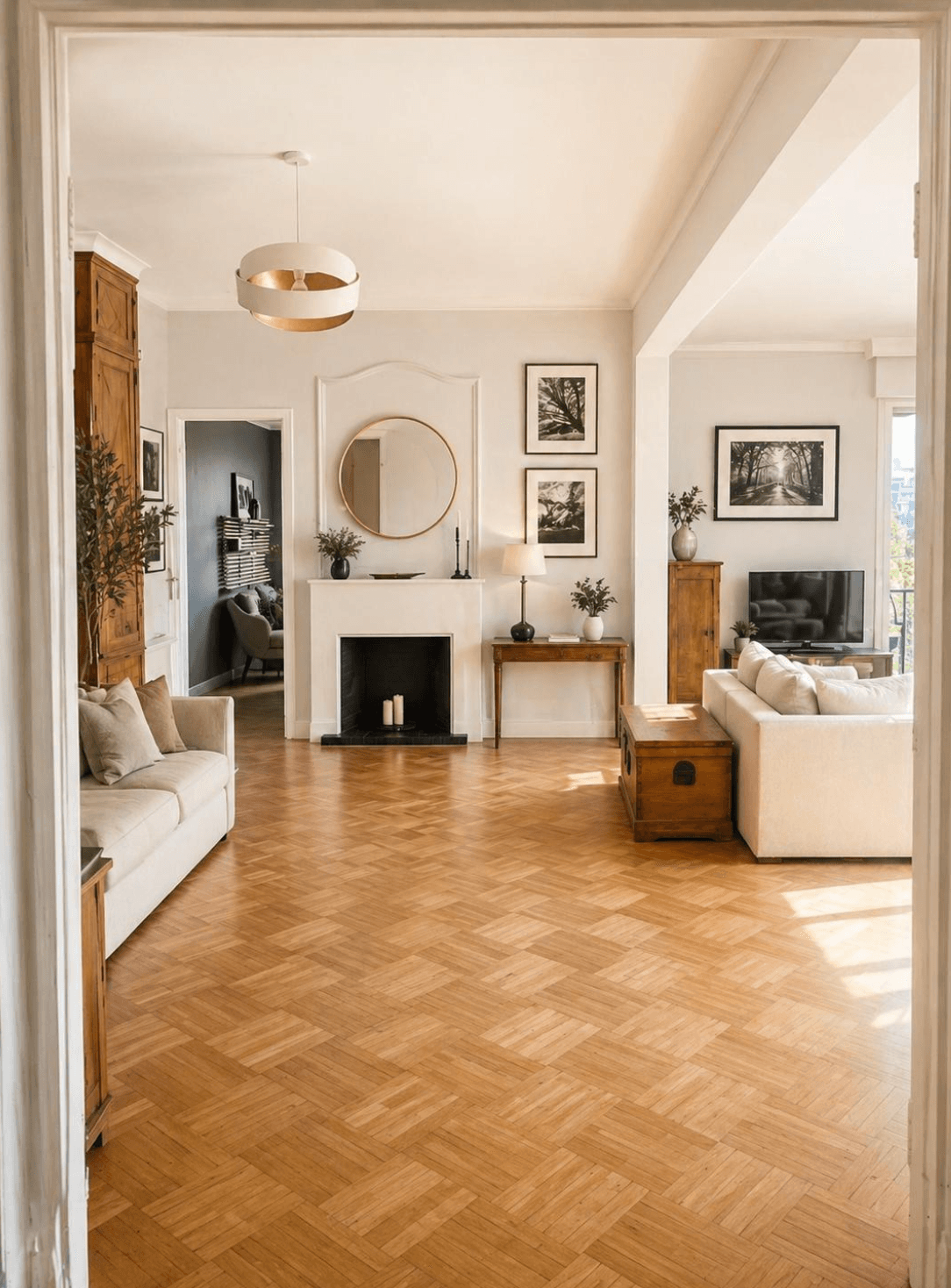 Salon lumineux au parquet